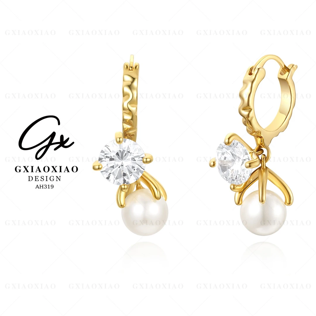 铜合金合成锆石耳饰 GXX 时尚花骨朵镶嵌复古轻奢秋冬耳环 AH319