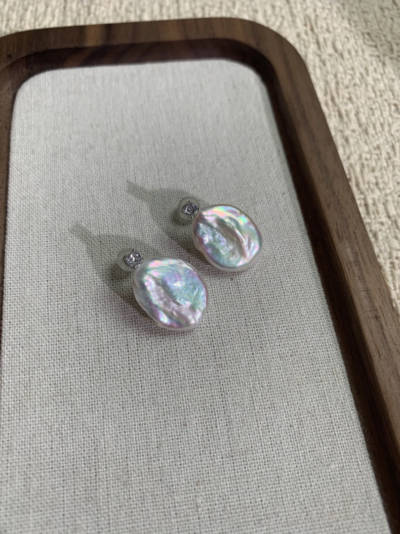 15mm左右天然淡水巴洛克珍珠耳饰s925银镶嵌