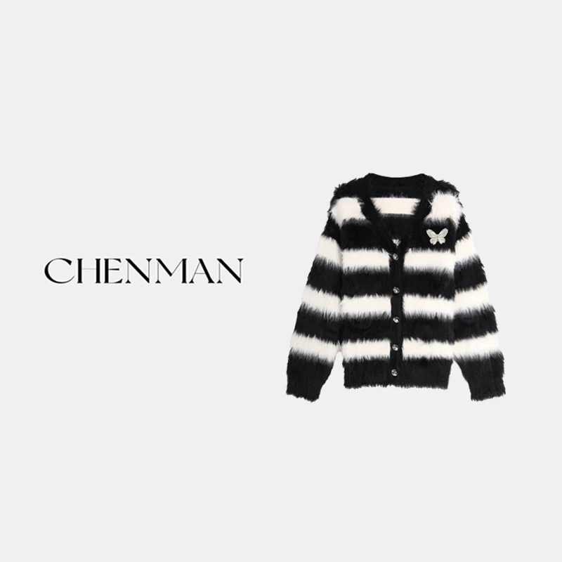 【CHENMAN】黑白条纹设计软糯时尚毛衣女