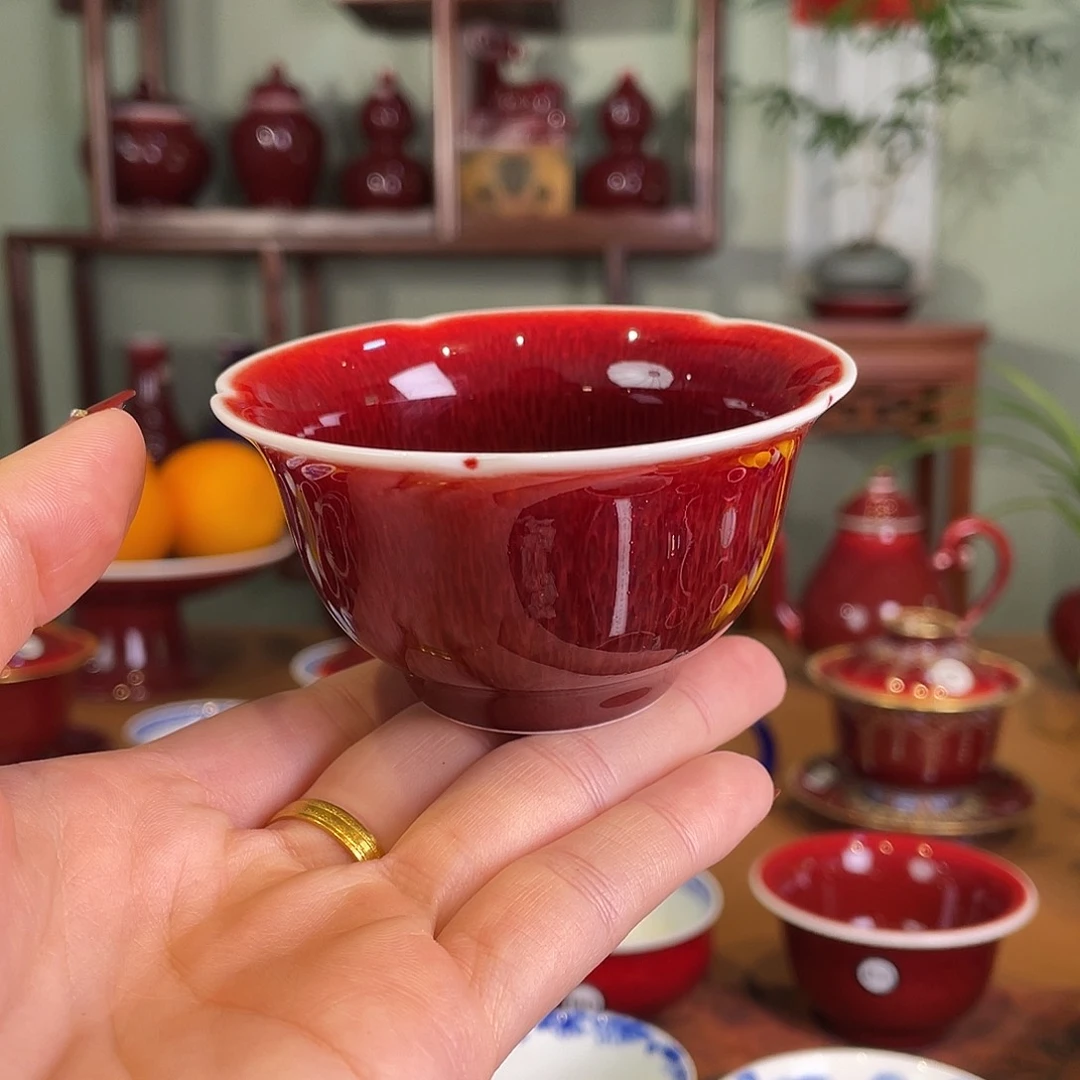 清歡雅玩原礦郎紅福利花口杯