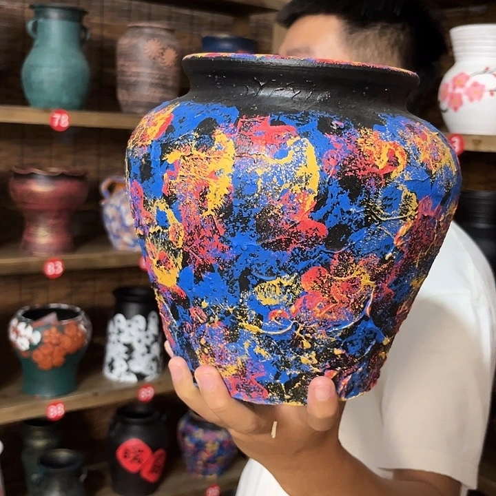红陶浮雕花盆炸炸炸