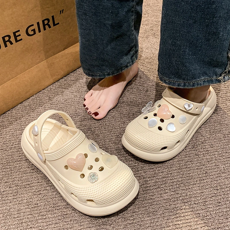 庚虹可爱女士拖鞋时尚潮流厚底洞洞鞋夏季软底踩屎感外穿沙滩凉鞋