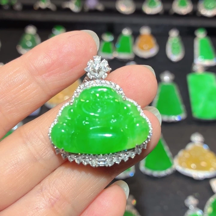 翡翠18K金镶嵌吊坠(不含链)翡翠