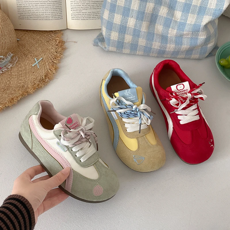 南在南方红色复古芭蕾风平底德训鞋女2025新款春秋休闲阿甘板鞋子
