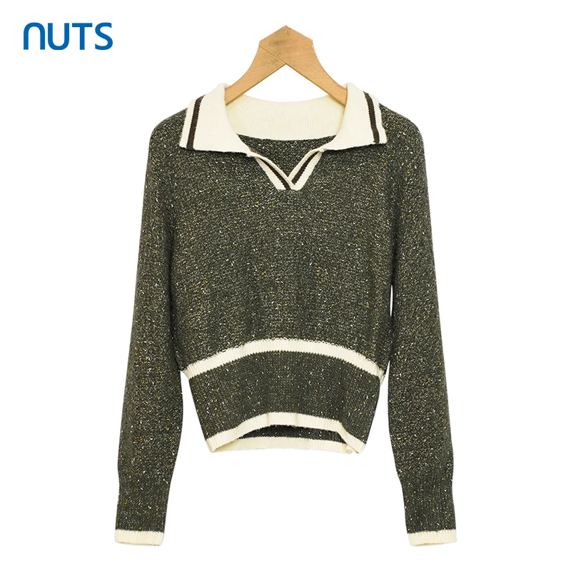 【商场专柜】商场同款翻领小个子宽松短款针织套头衫女348052408