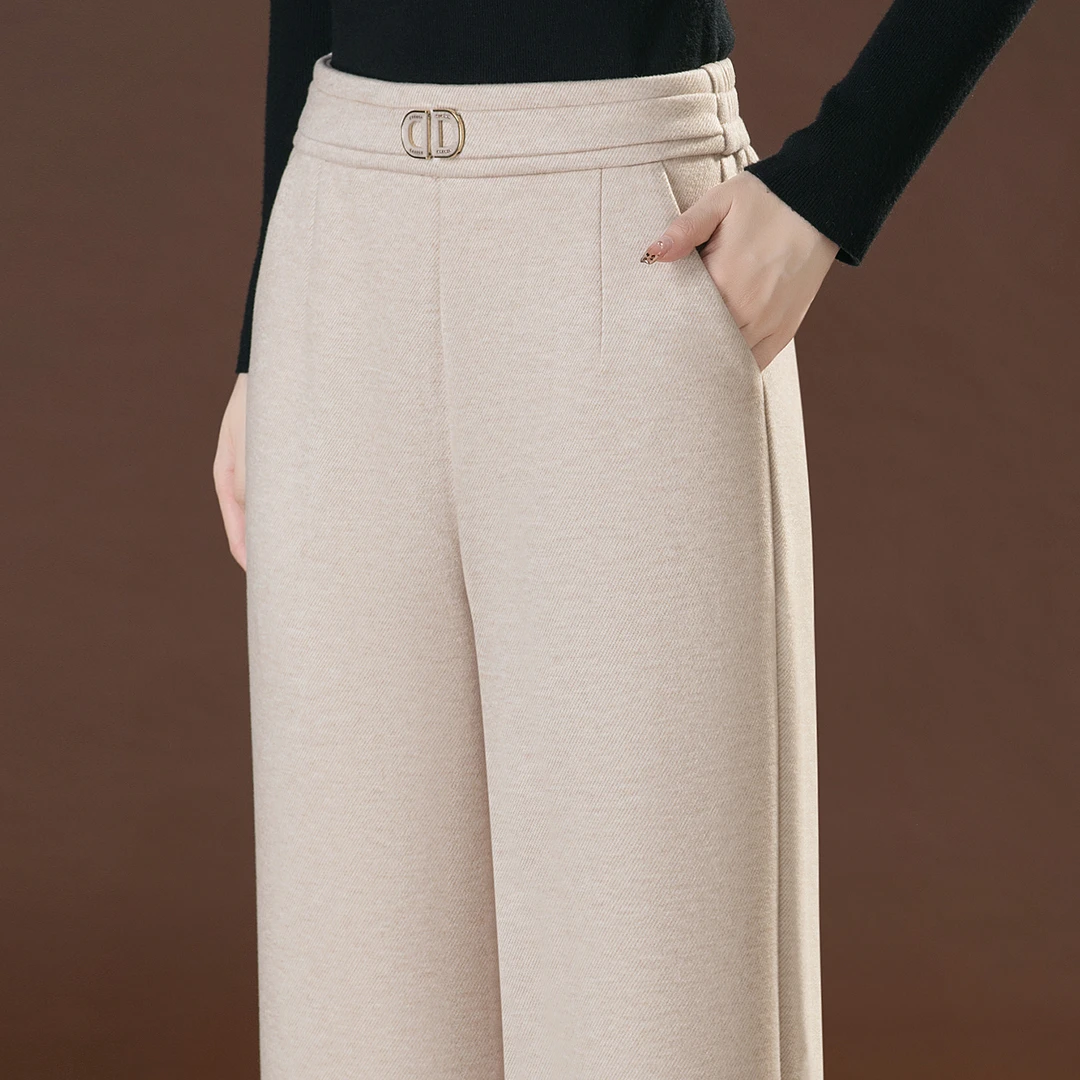 垂感羊毛呢阔腿裤女2025秋冬季新款高腰加厚中年妈妈直筒喇叭裤子