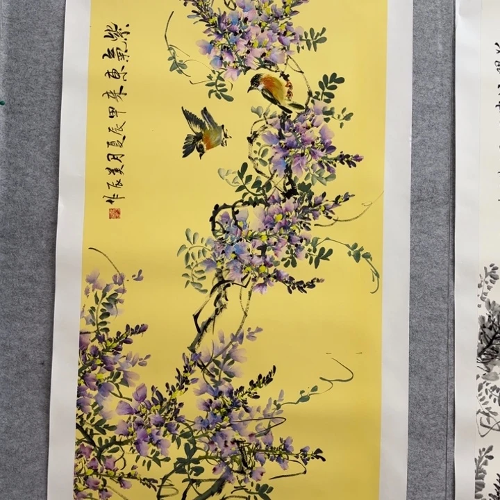 国画花鸟等图案为一体的大型