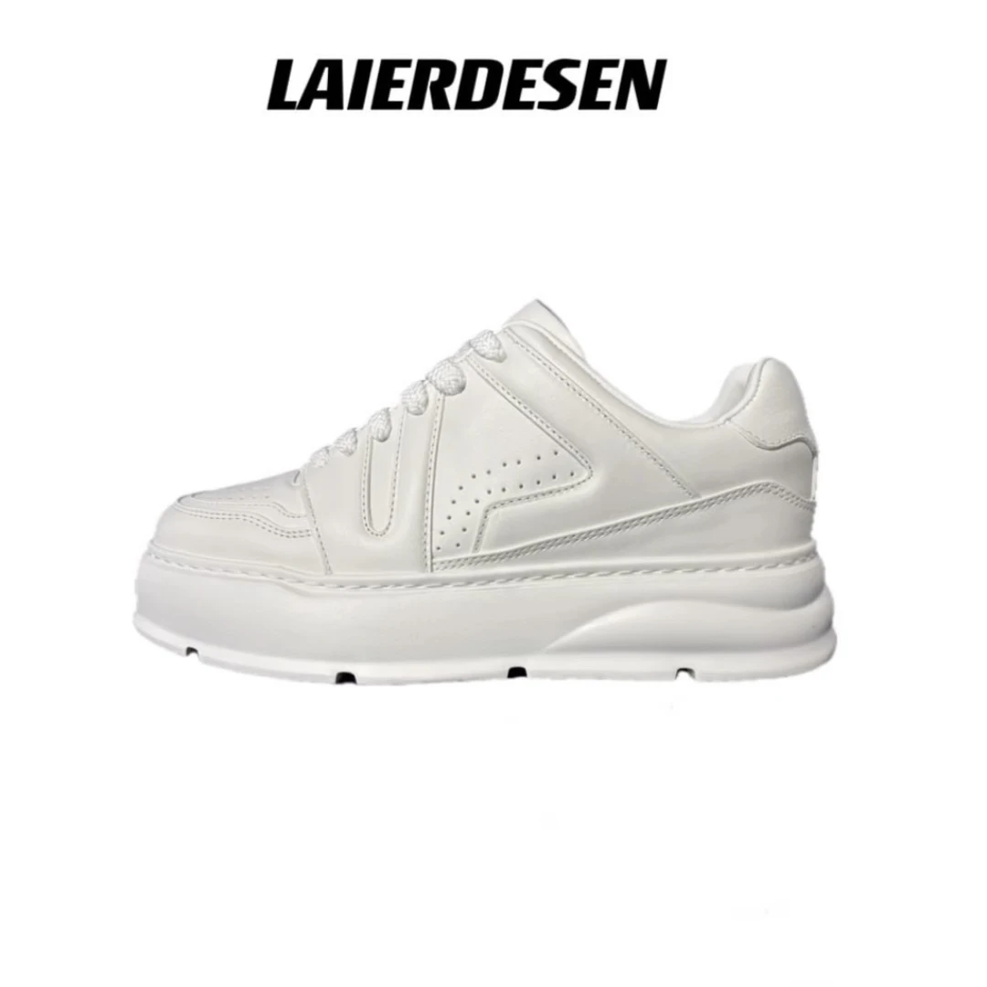 欧洲站头层牛皮新款男士真皮休闲增高轻便厚底系带小白鞋男士板鞋