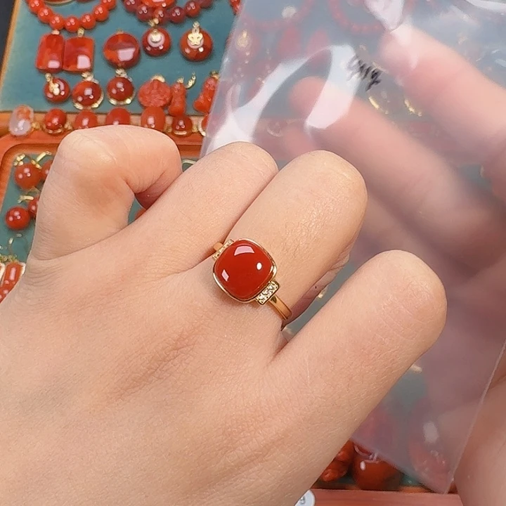 南红玛瑙银S925镶嵌戒指