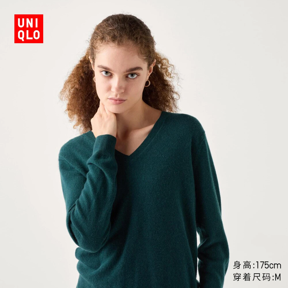 优衣库女装羊绒V领针织衫/长袖毛衣羊绒衫上衣469481