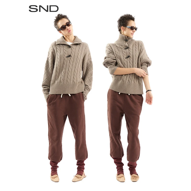 【AOANAO 设计师品牌】SND AW25 绞花牛角扣翻领套头ZZ毛衣