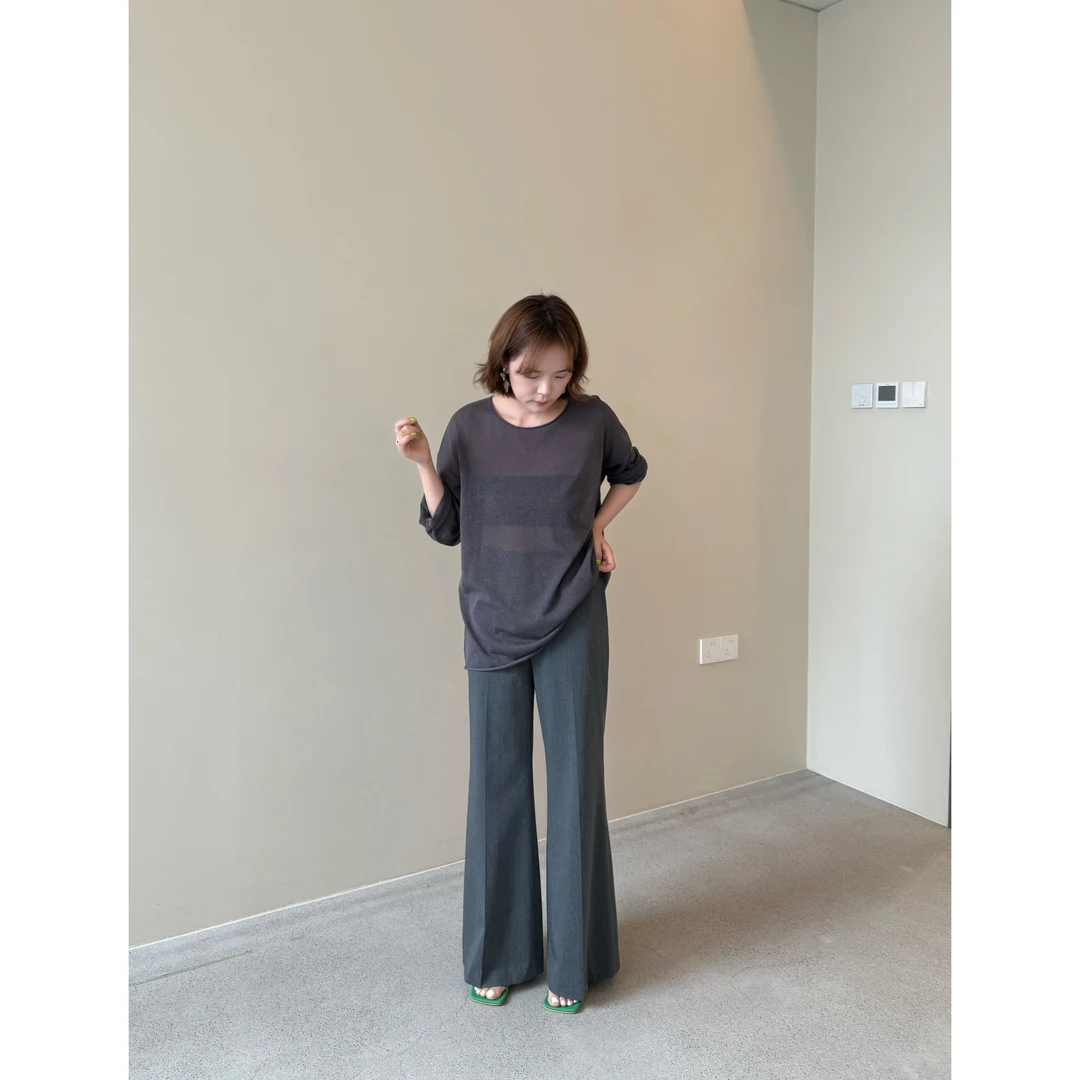 J-889#【肉眼可见纸片人】“抹茶本茶”自留私服显瘦微喇西裤