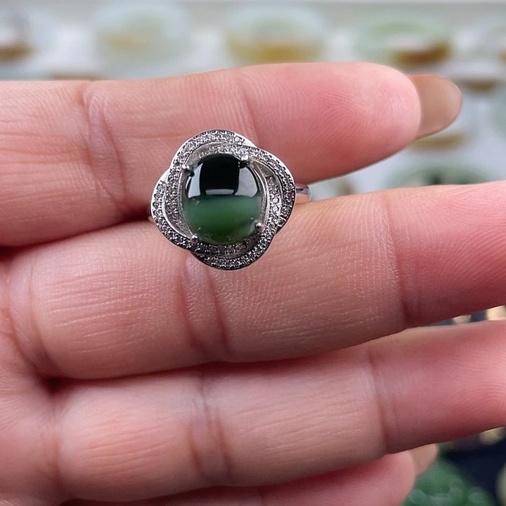 和田玉（碧玉）银S925镶嵌戒指