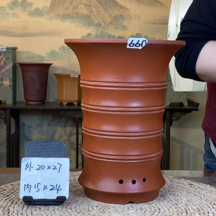 紫砂花盆  清水大竹节660