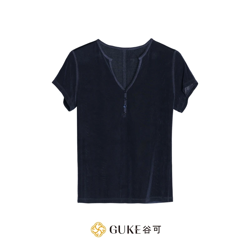 GKE/谷可C1321醋酸小衫女气质小众设计感短袖T恤夏季修身显瘦上衣