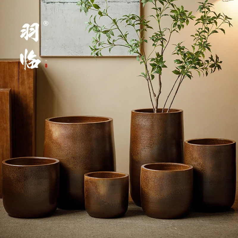 景德镇鎏金大花盆大口径绿植盆栽别墅阳台水培绿萝龟背竹落地花瓶