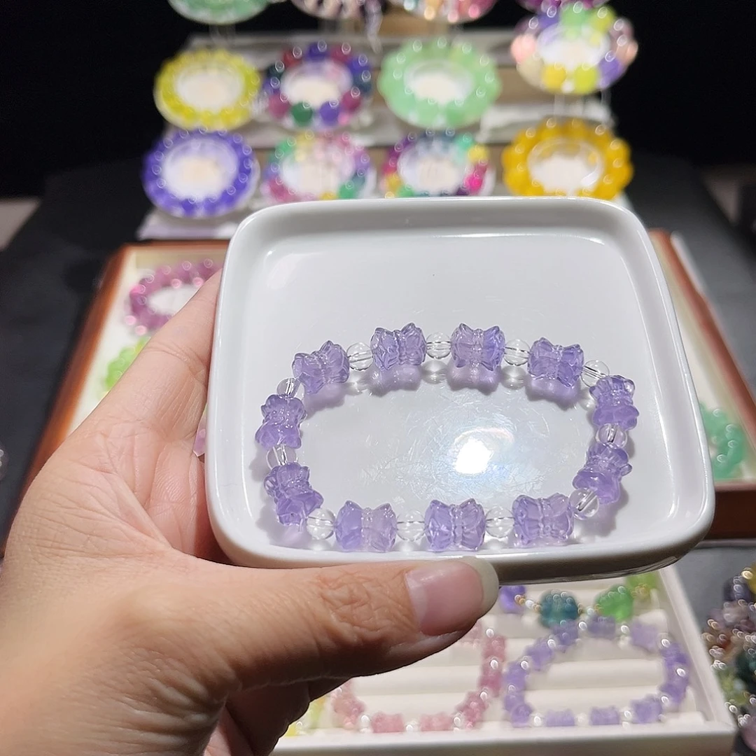 萤石手串未镶嵌薰衣草紫莲花珠