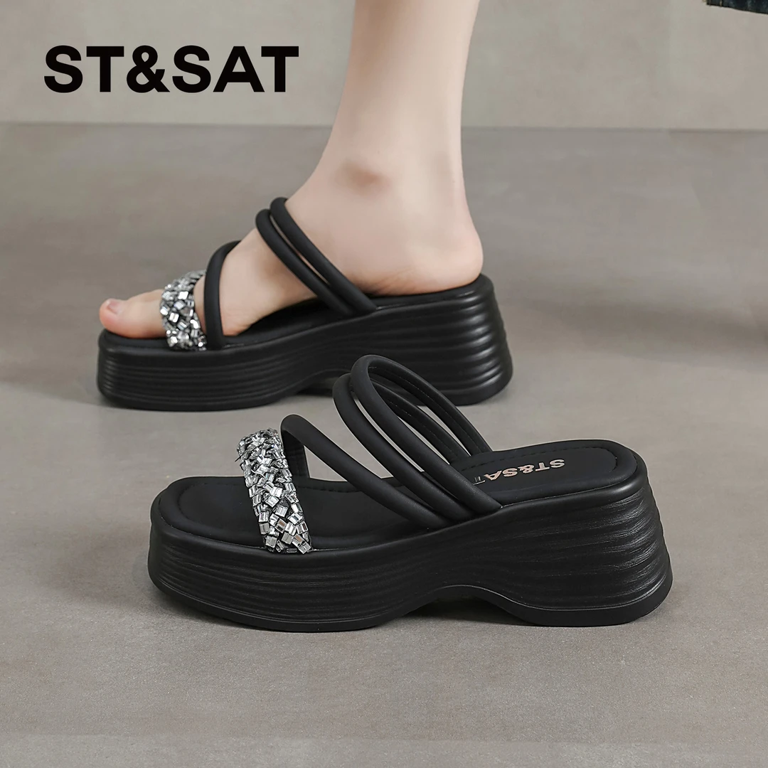 星期六外穿罗马凉鞋女士2025新款夏季仙女风百搭复古厚底一字拖女