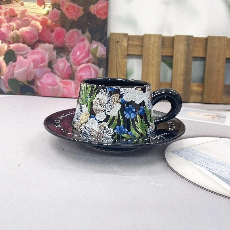 【欧礼HOME】黑韵鸢尾花系列咖啡杯碟家用陶瓷