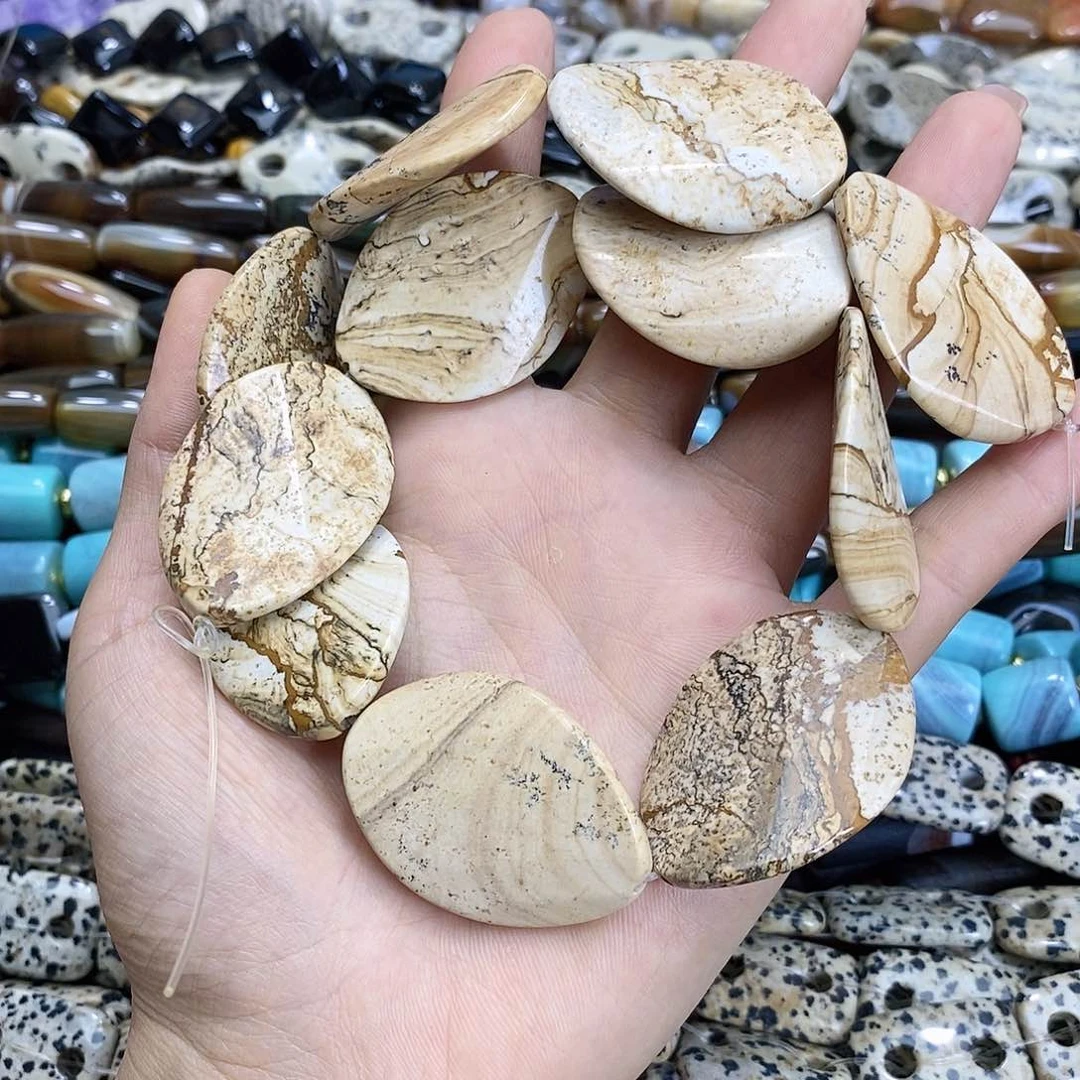 玛瑙/玉髓未镶嵌珠宝半成品图画石随机一条装散珠