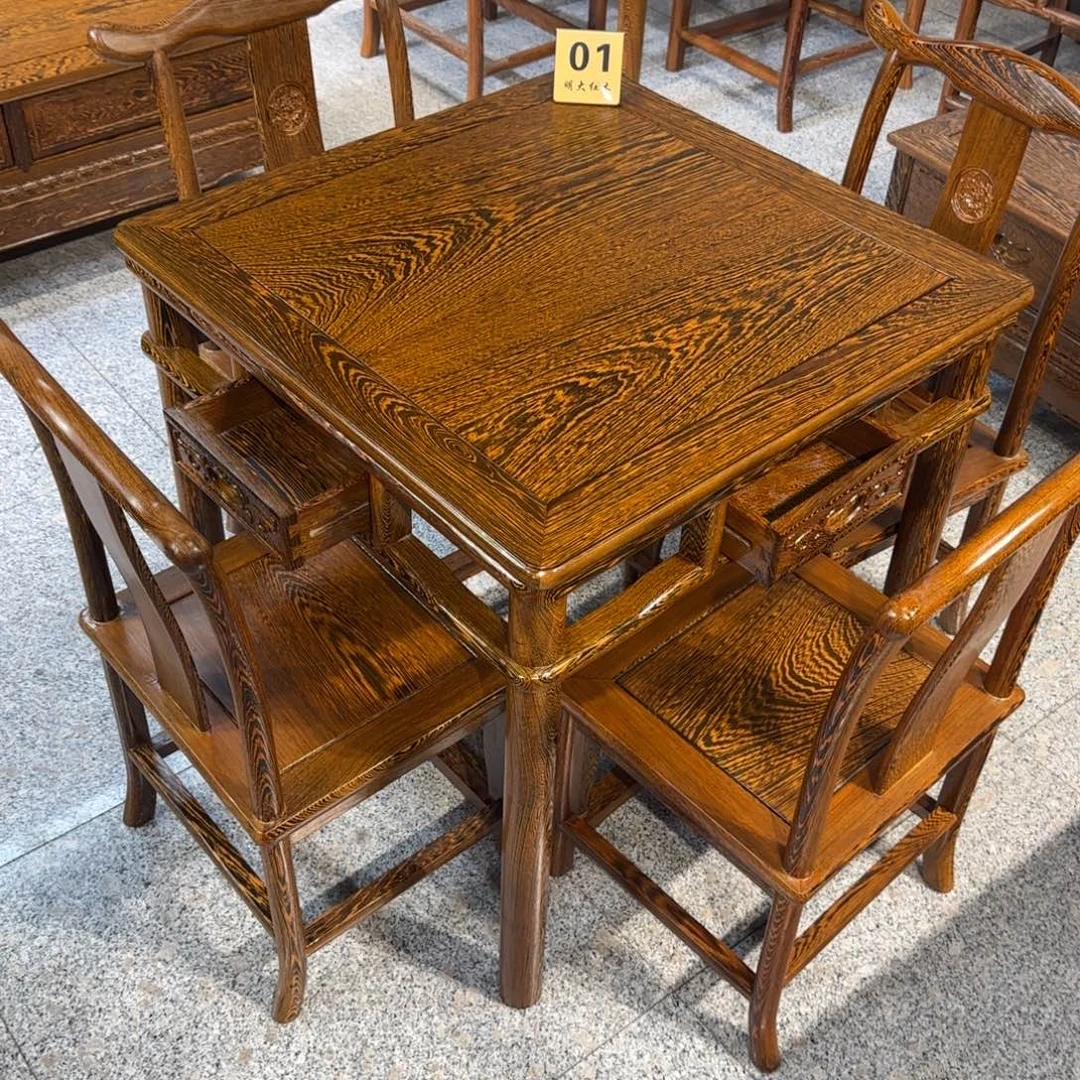 鸡翅木类成套家具68✖️68高68带抽屉一桌四椅