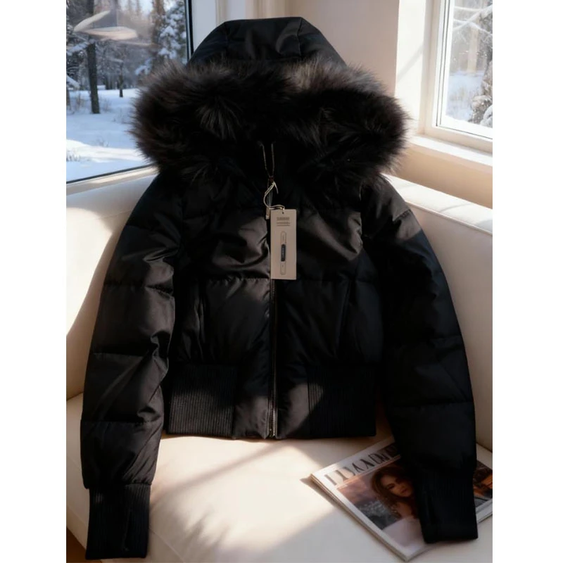 美式毛领连帽羽绒棉服女冬季新款高级感洋气小众百搭显瘦保暖棉衣
