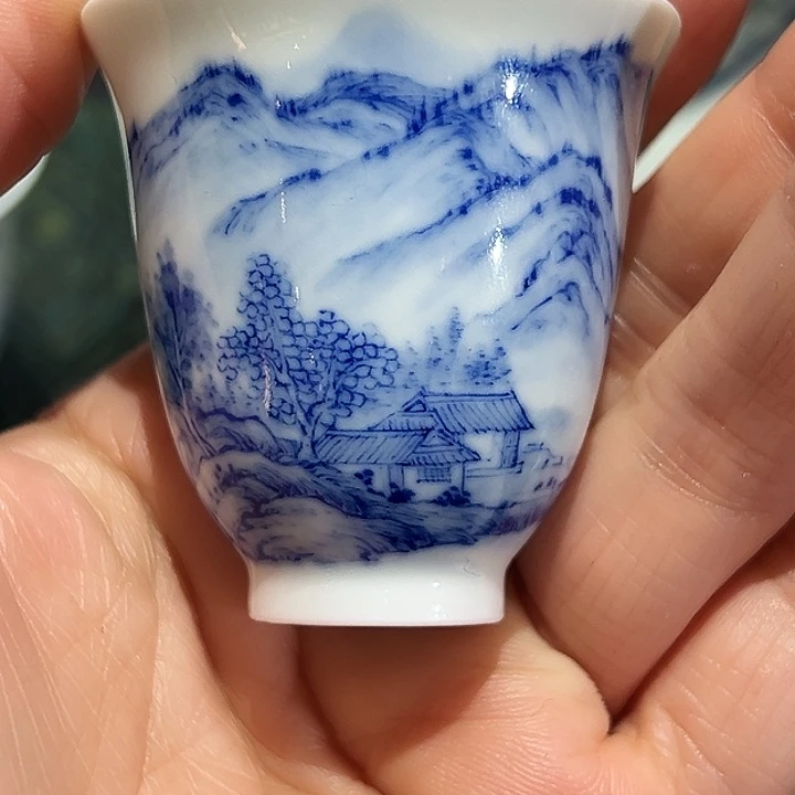 怡琅柴窑手工手绘山水杯