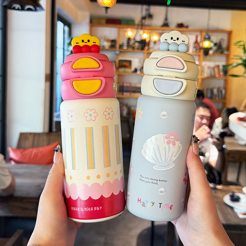保温杯女士高颜值316不锈钢男女学生带吸管可爱杯子便携儿童水壶