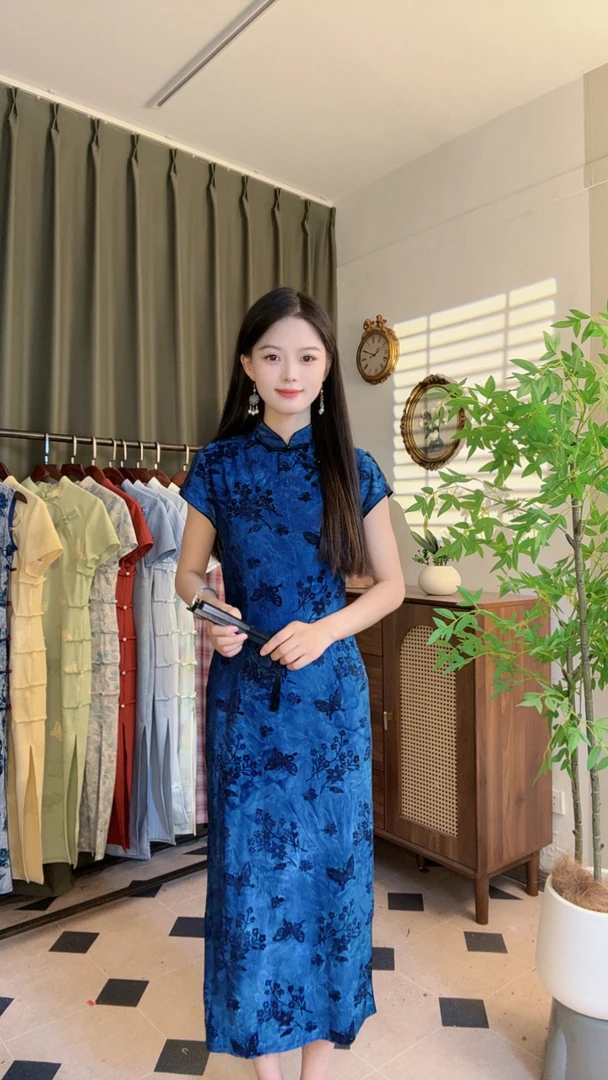 蓝色旗袍2025新款女新中式小个子夏季民国大小姐改良日常可穿素雅