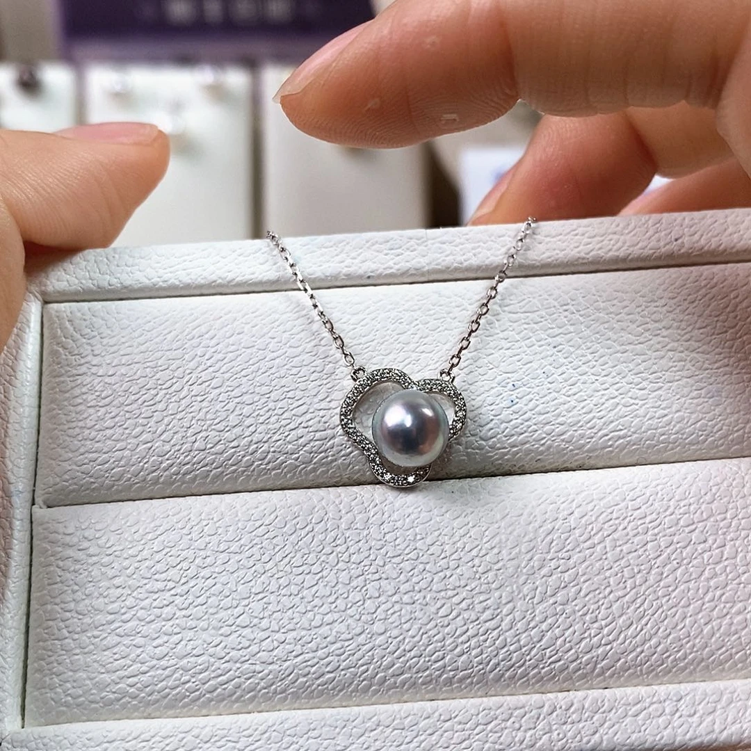 银S800镀金镶嵌套链海水珍珠7-8mm日本真多麻海水珍珠项链