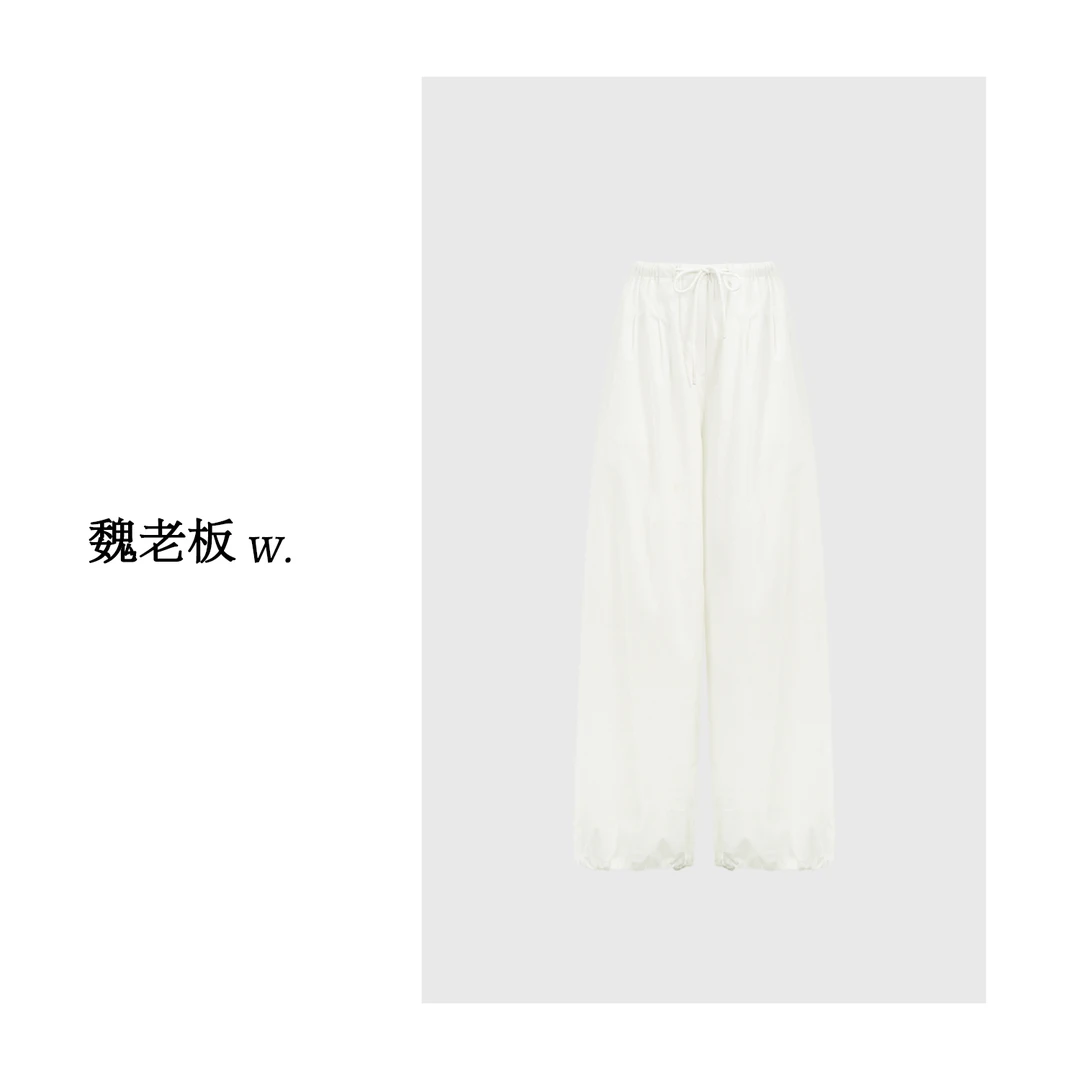 W.Diva【念白】棉欧若风品质松紧腰白色阔腿直筒休闲裤女51K061390
