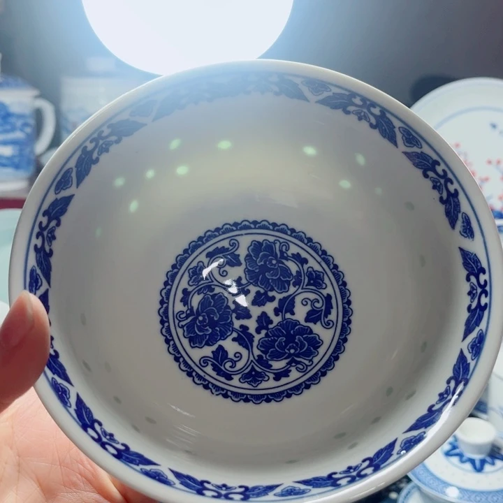 青花玲珑6寸面碗牡丹花
