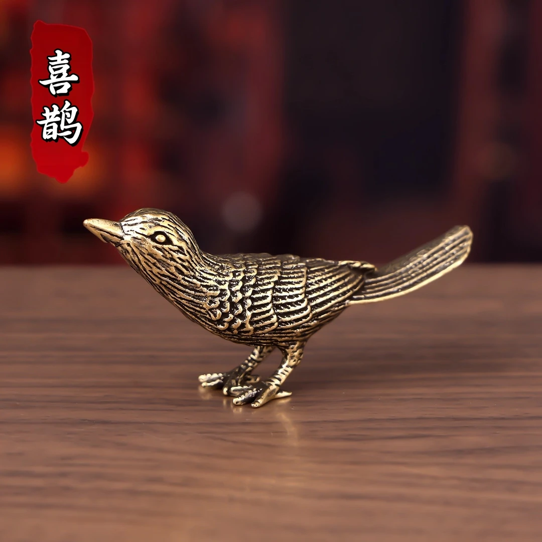 报喜鸟小摆件装饰工艺品纯黄铜喜鹊仿真大鸟桌面玄关工艺品手把件