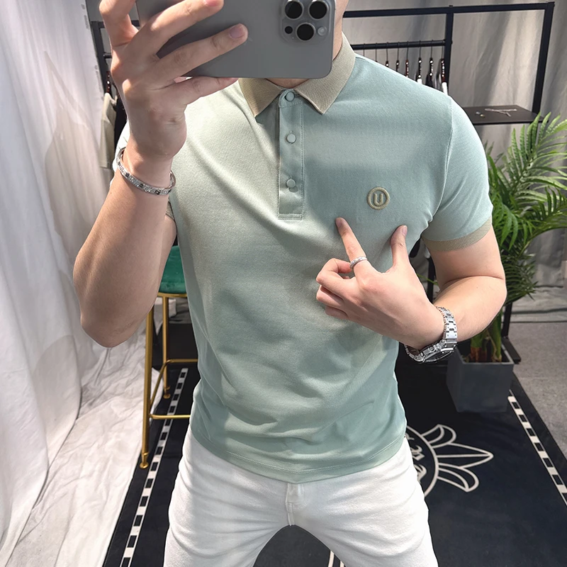 翻领刺绣polo衫男短袖简约刺绣修身潮流半袖衫夏季轻奢商务韩版