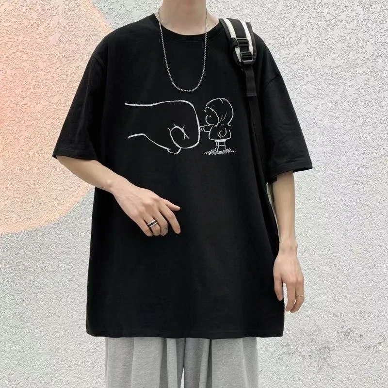 五分袖男短袖夏季T恤男港风宽松上衣新款T恤潮流学生韩版ins半袖