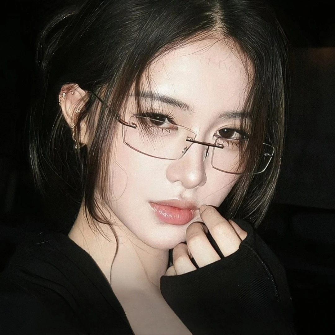 韩版高冷御姐风无框眼镜女近视可配度数防蓝光禁欲切边感眼睛镜架