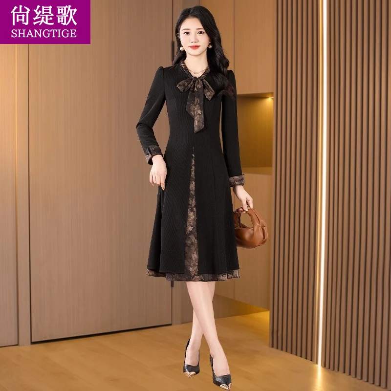 【尚缇歌】黑色洋气休闲女装连衣裙2025新款春季长袖广州十三妈妈装