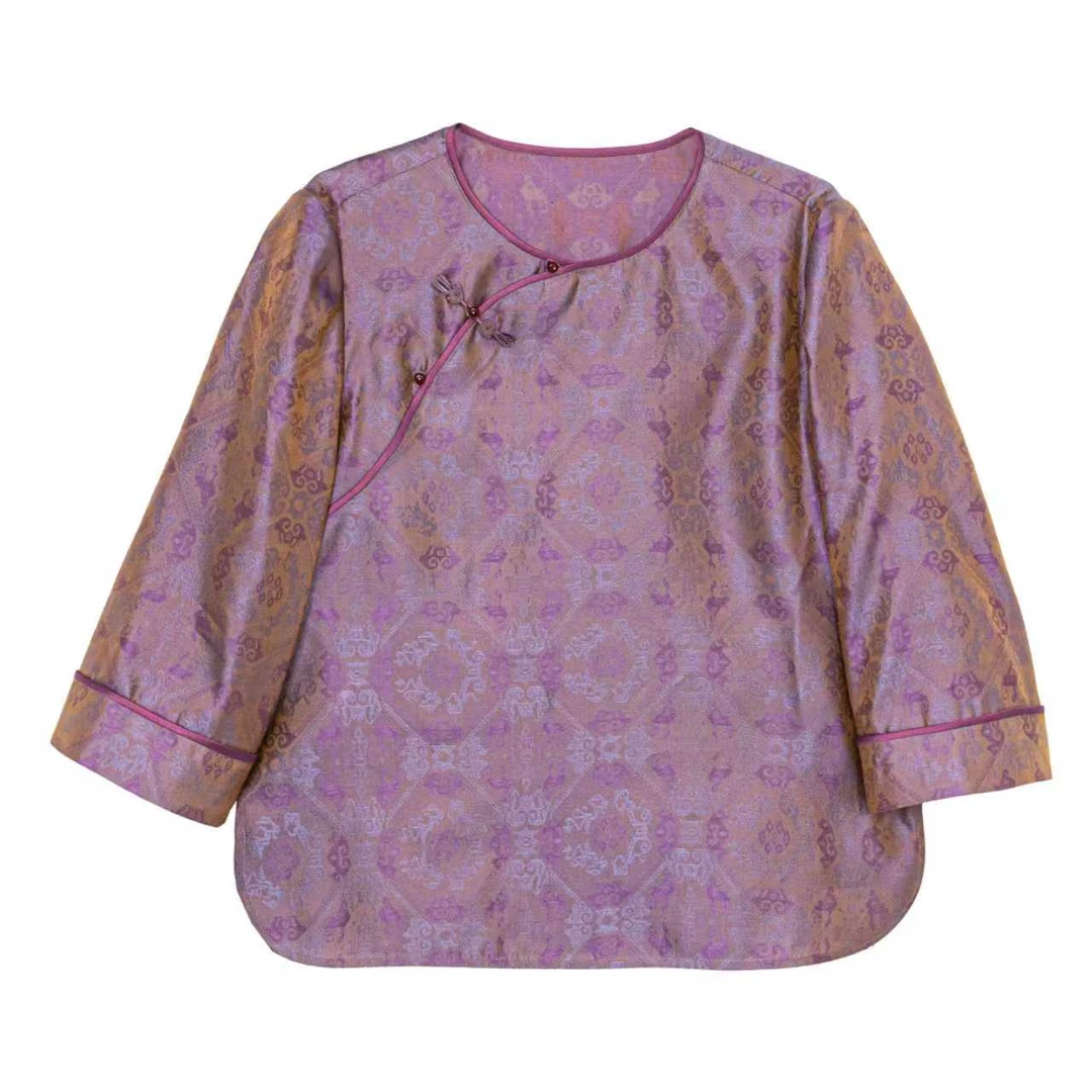 【溪言】新中式桑蚕丝流光缎上衣时尚中国风气质休闲女装C515192