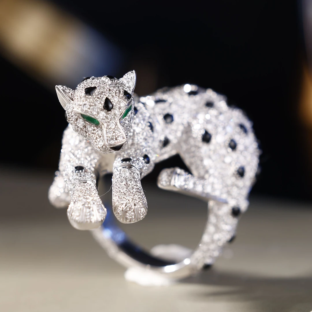 18K金满钻趴豹戒指 CZ (定制品质48小时鉴赏期）