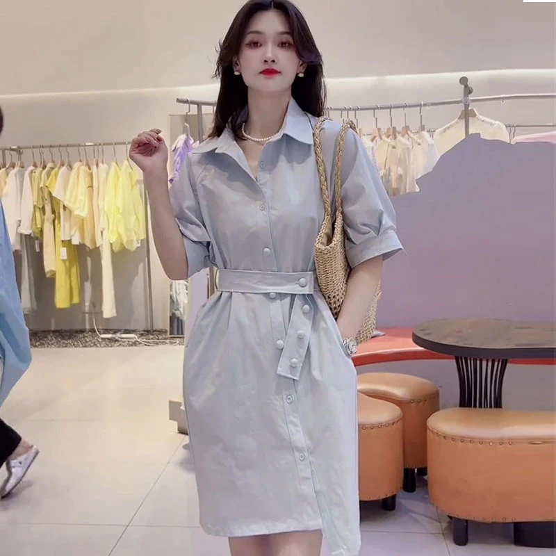 洋气衣服女气质百搭衬衫连衣裙2025夏季新款收腰显瘦中长款裙潮