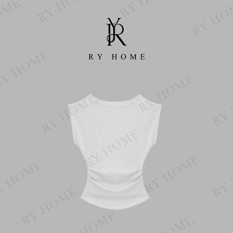 【容雨RYHOME】设计款收腰荡领短袖T恤252T2024