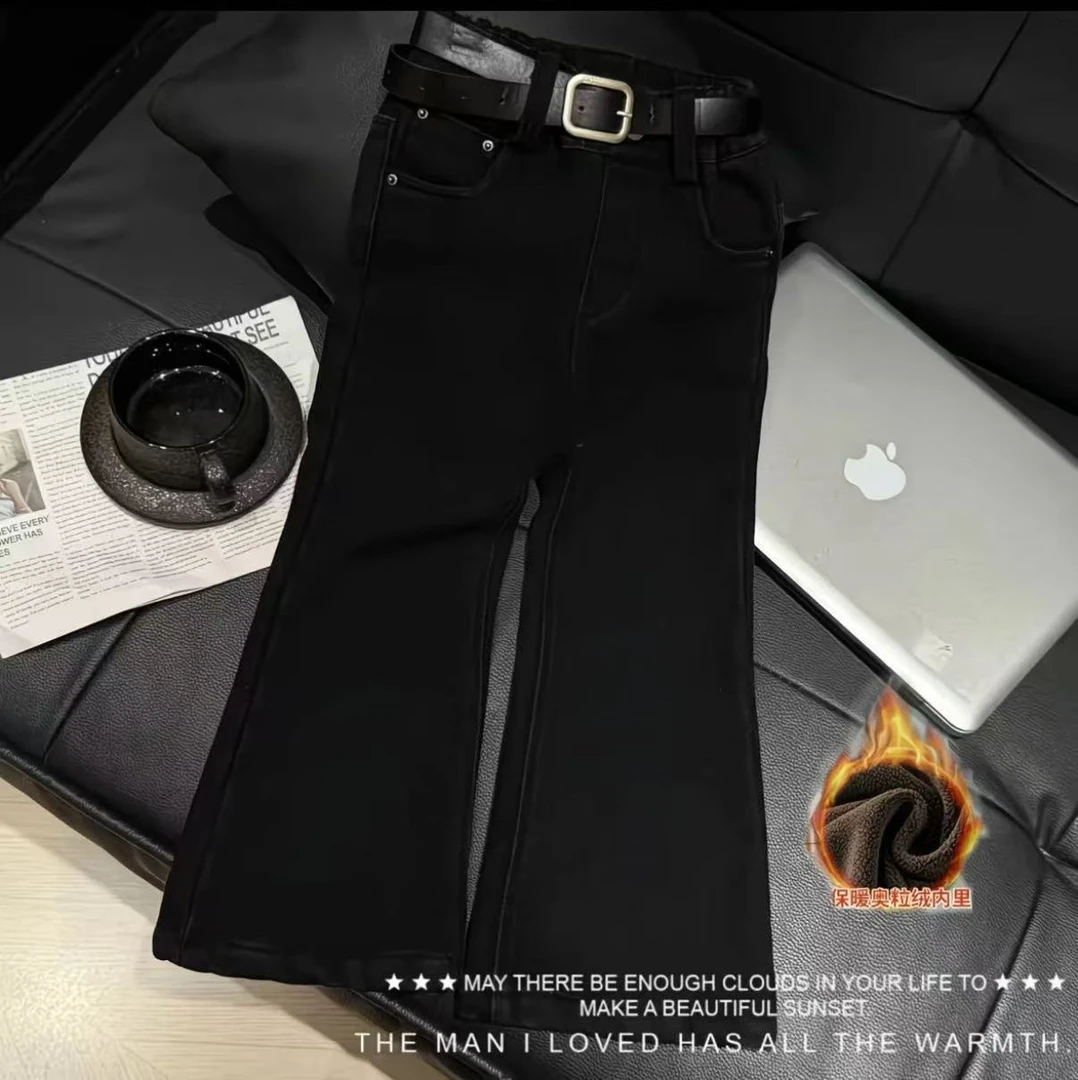 加绒马蹄裤水洗棉棉布裤子软糯微喇裤加绒女童百搭秋冬裤子