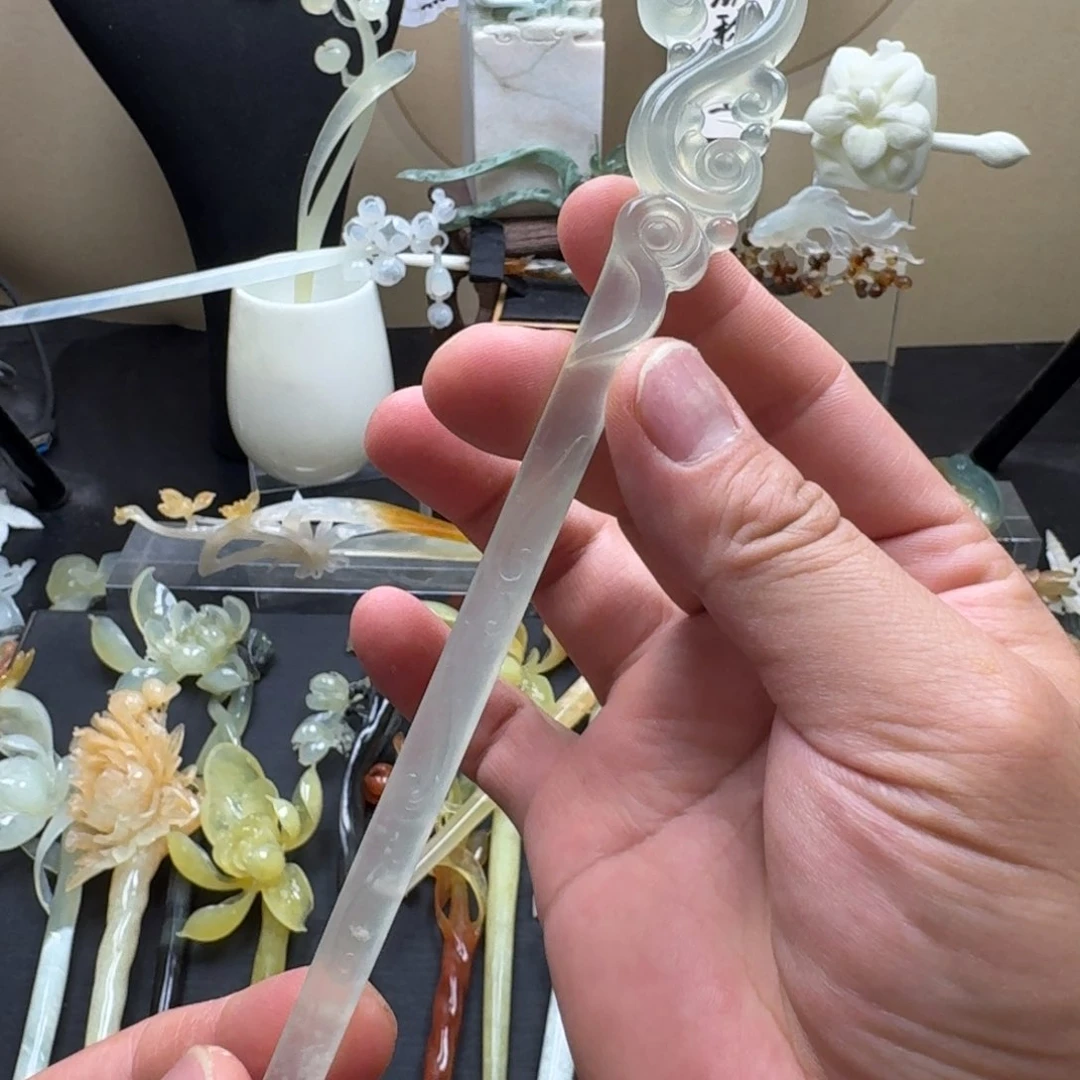 岫玉未镶嵌发饰明君玉簪就是好看