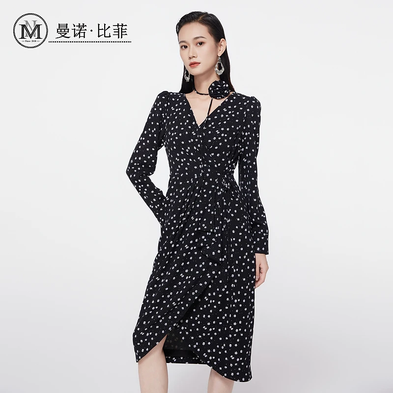 【小朱专享】长袖v领碎花连衣裙MFEL114294
