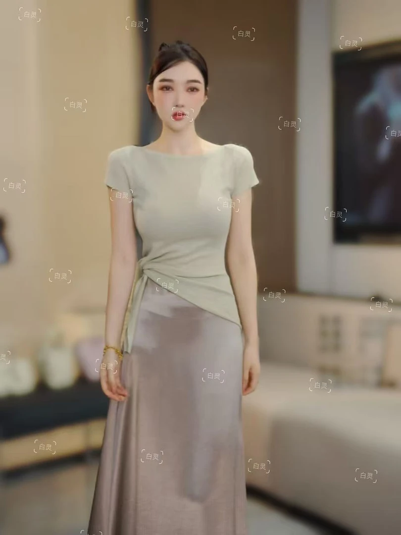 1（3848）气质设计感通勤时尚显瘦百搭圆领上衣