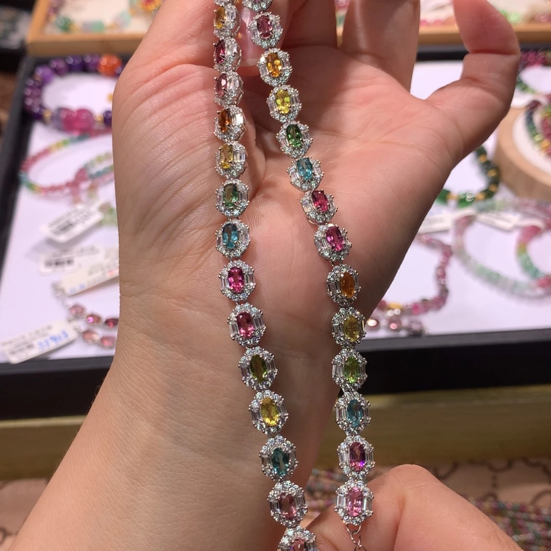 银S925镶嵌手链碧玺多样性发其一