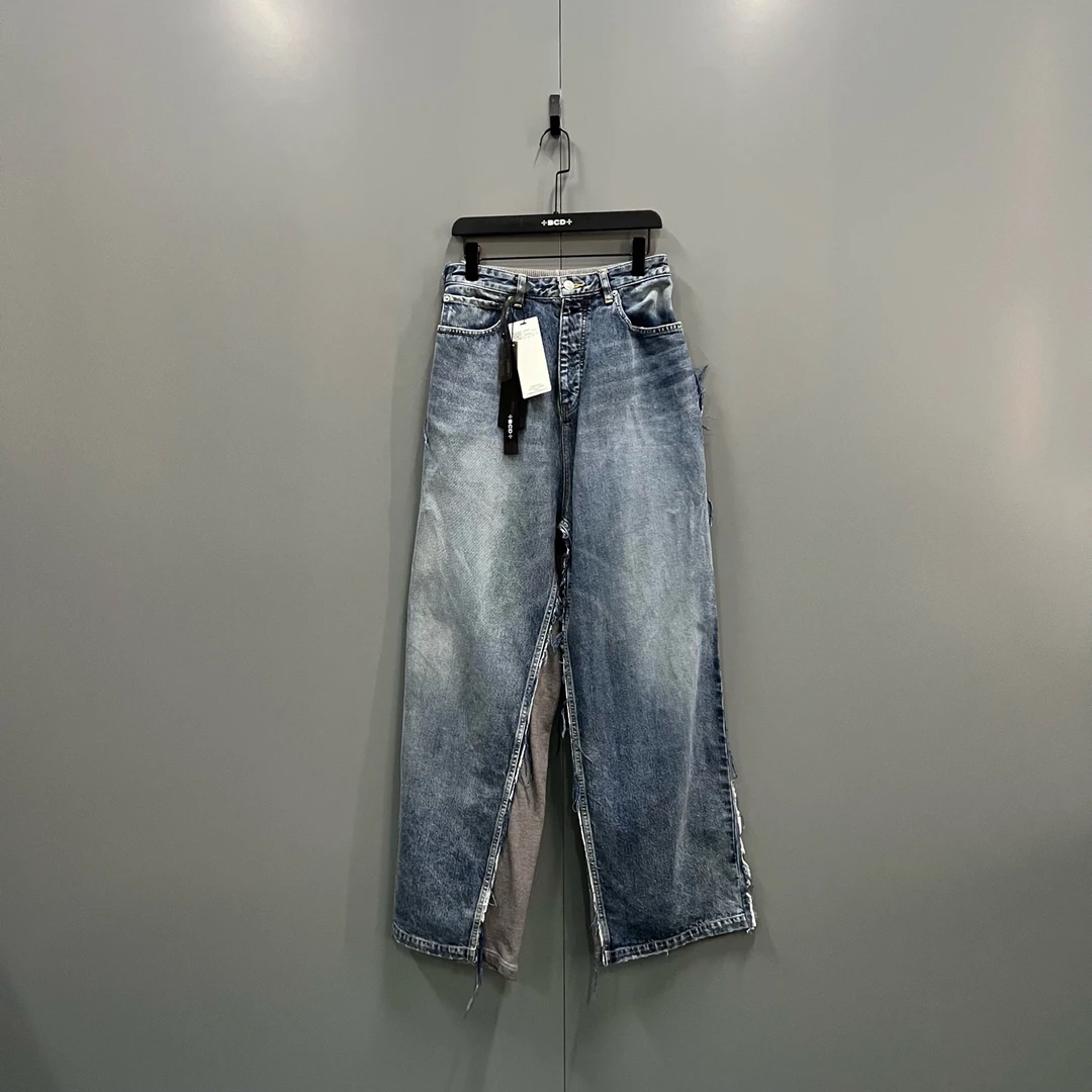 99新 Balenciaga/巴黎世家 (ll) 拼接做旧牛仔阔腿裤 XS码/103166