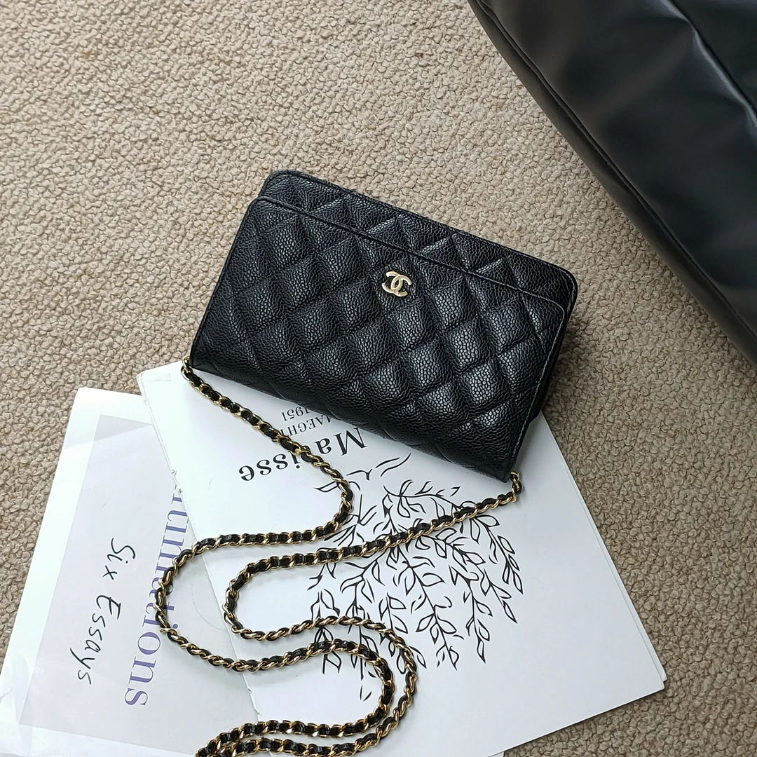 95新 Chanel/香奈儿 Azul-21年黑金荔枝皮woc链条斜挎包 43859