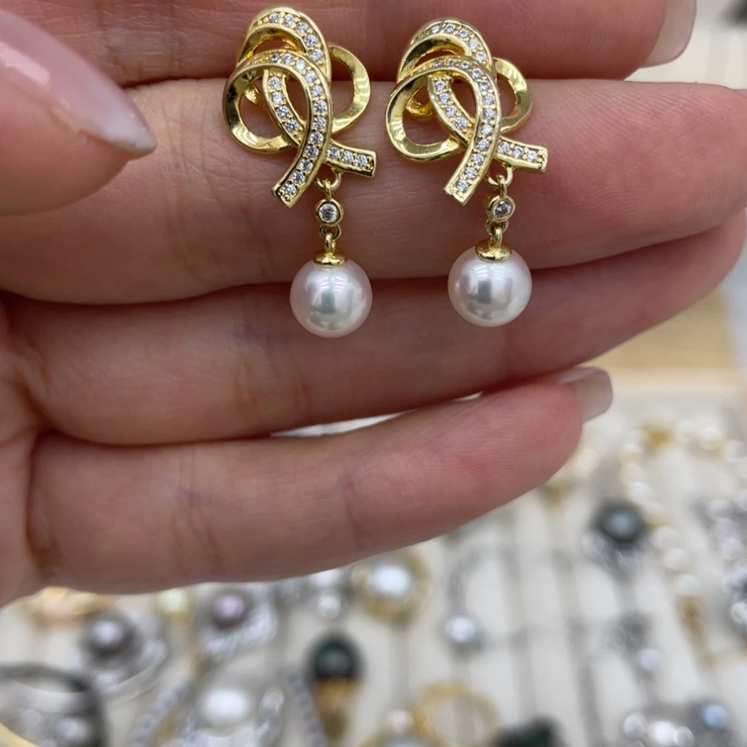 银S925镶嵌耳饰海水珍珠