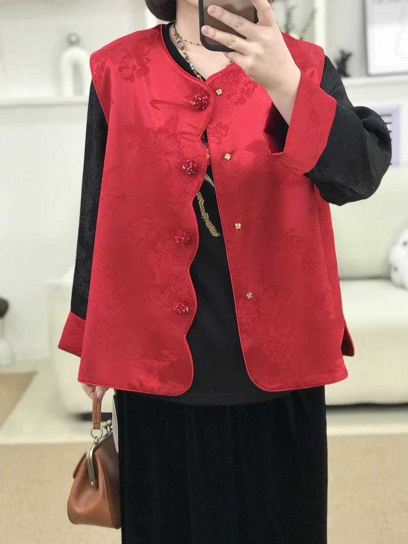 {莹莹推荐}29056春季大码女装国风花纹提花绣马甲